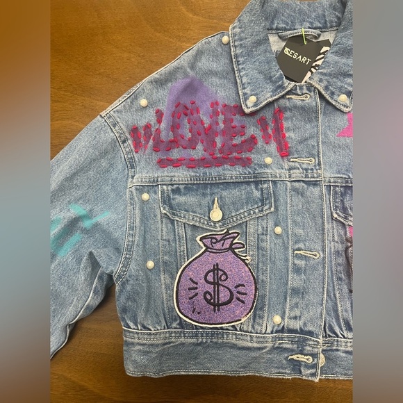 Bershka Jeans Jacket Women Barbie Design XS (0387) - Picture 3 of 16